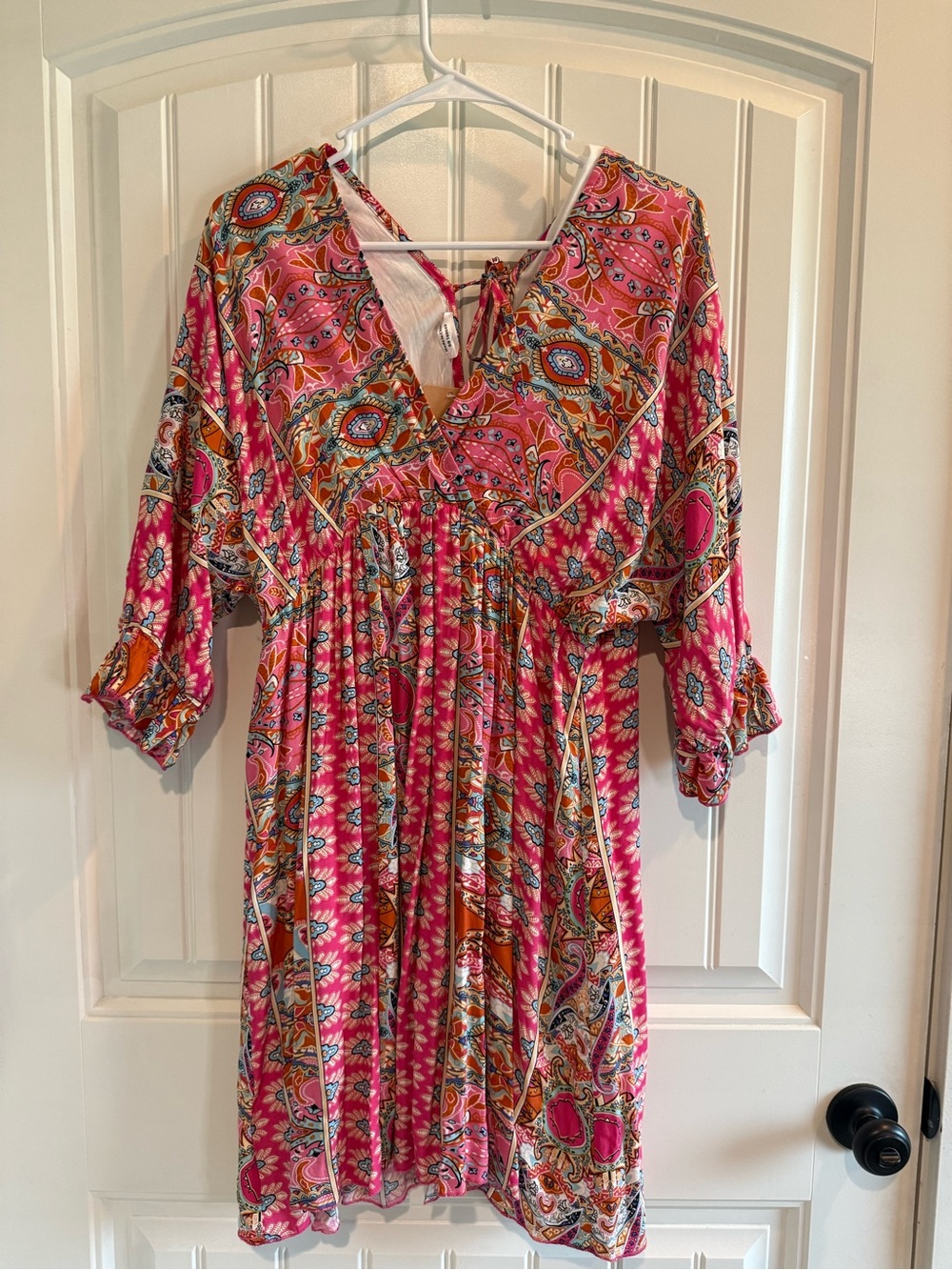ePretty Pink and Turquoise Paisley V-Neck Dress